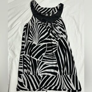 Black and White Blouse With Black Sequin Neck